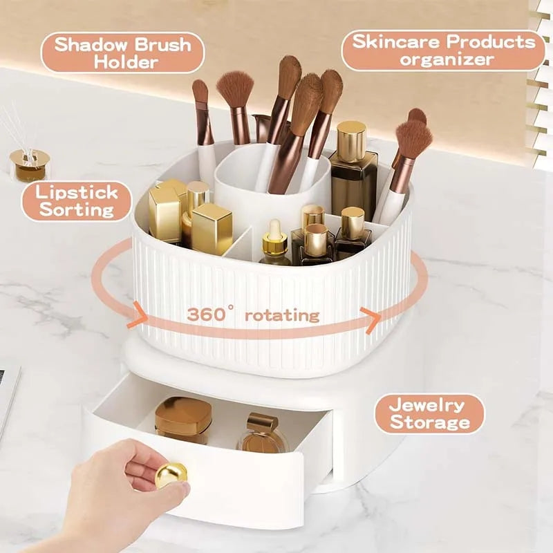 Luxury Rotating Makeup Brush Organiser With Drawer Myle Cart