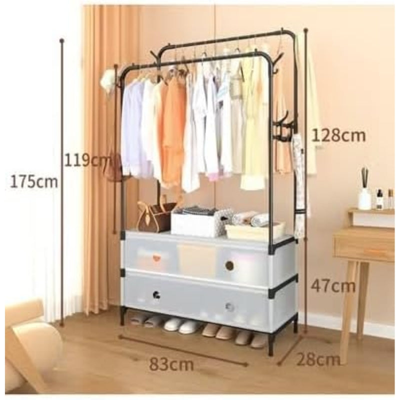 Double Clothes Rack with Storage Shelves