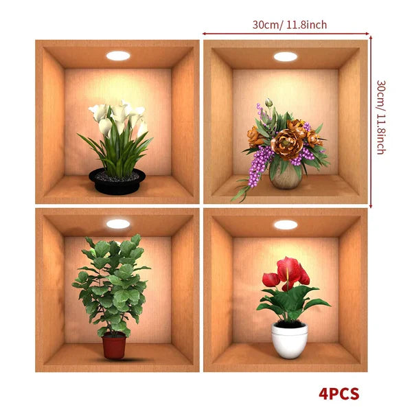 3D flower pot look wall stickers (set of 4 pieces) Myle Cart
