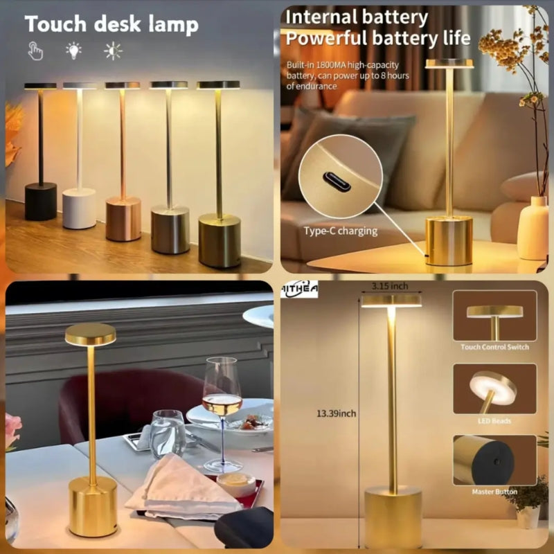 Rechargeable Touch Sensor LED Table Lamp – Cordless Metal Desk Light