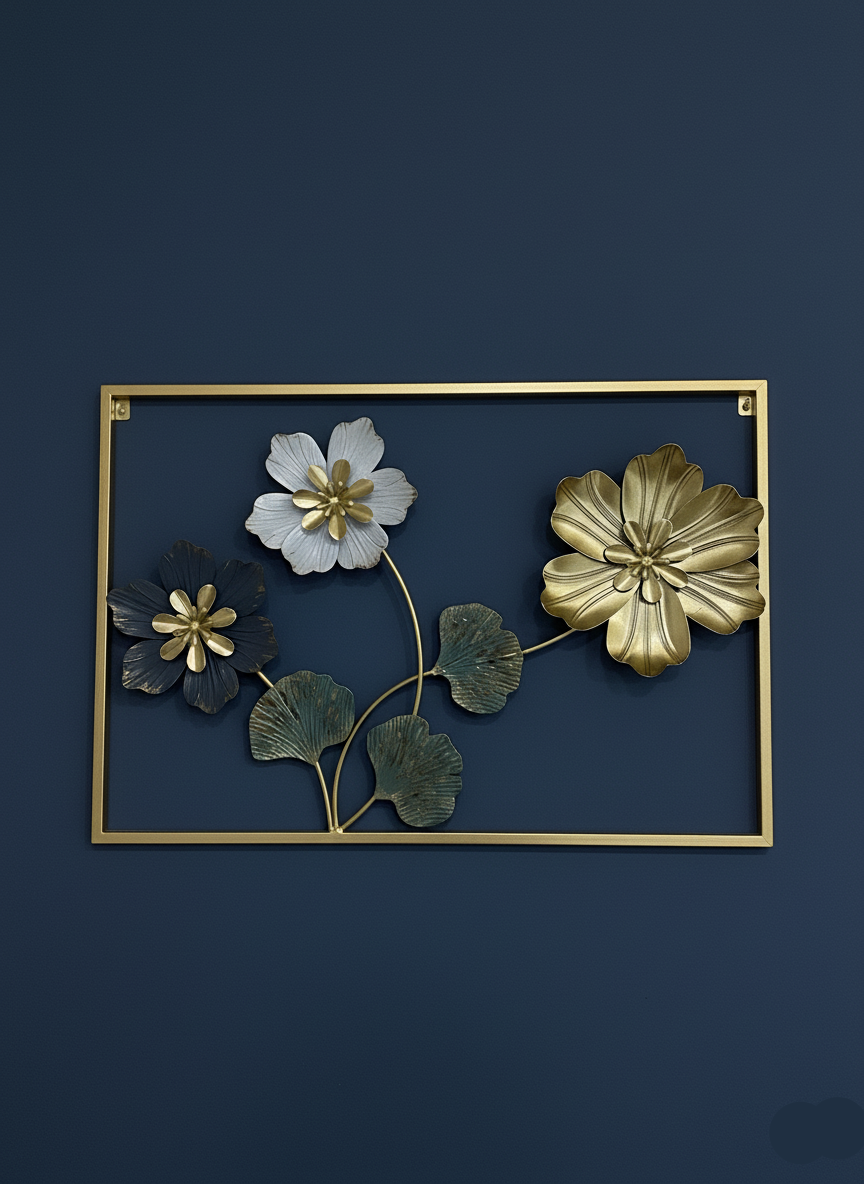 Luxury Metal Frame Wall Decoration β Flowers & Leaves Design