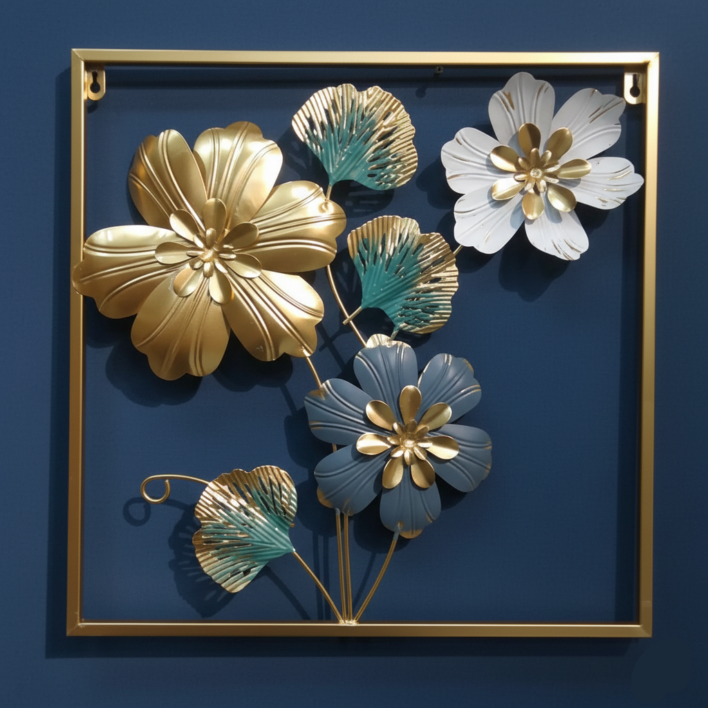 Luxury Metal Frame Wall Decoration β Flowers & Leaves Design