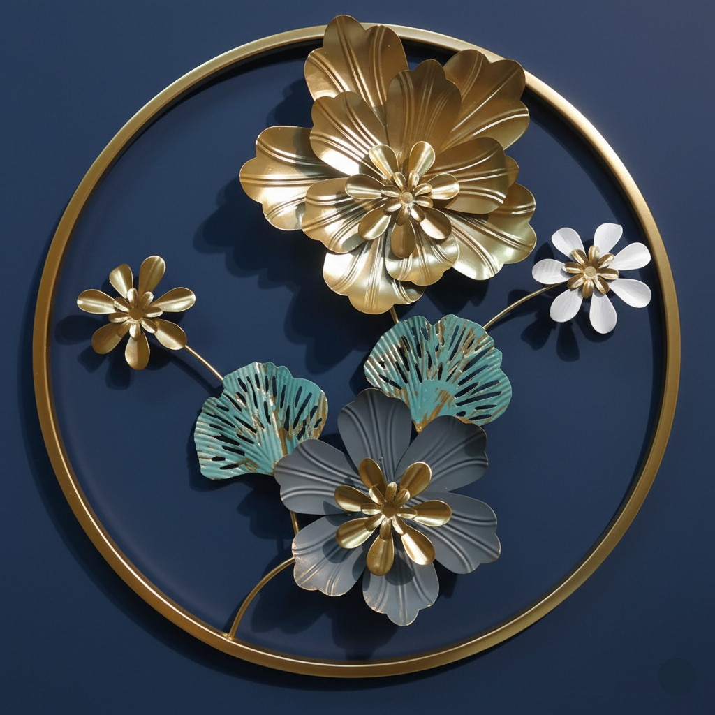 Luxury Metal Frame Wall Decoration β Flowers & Leaves Design