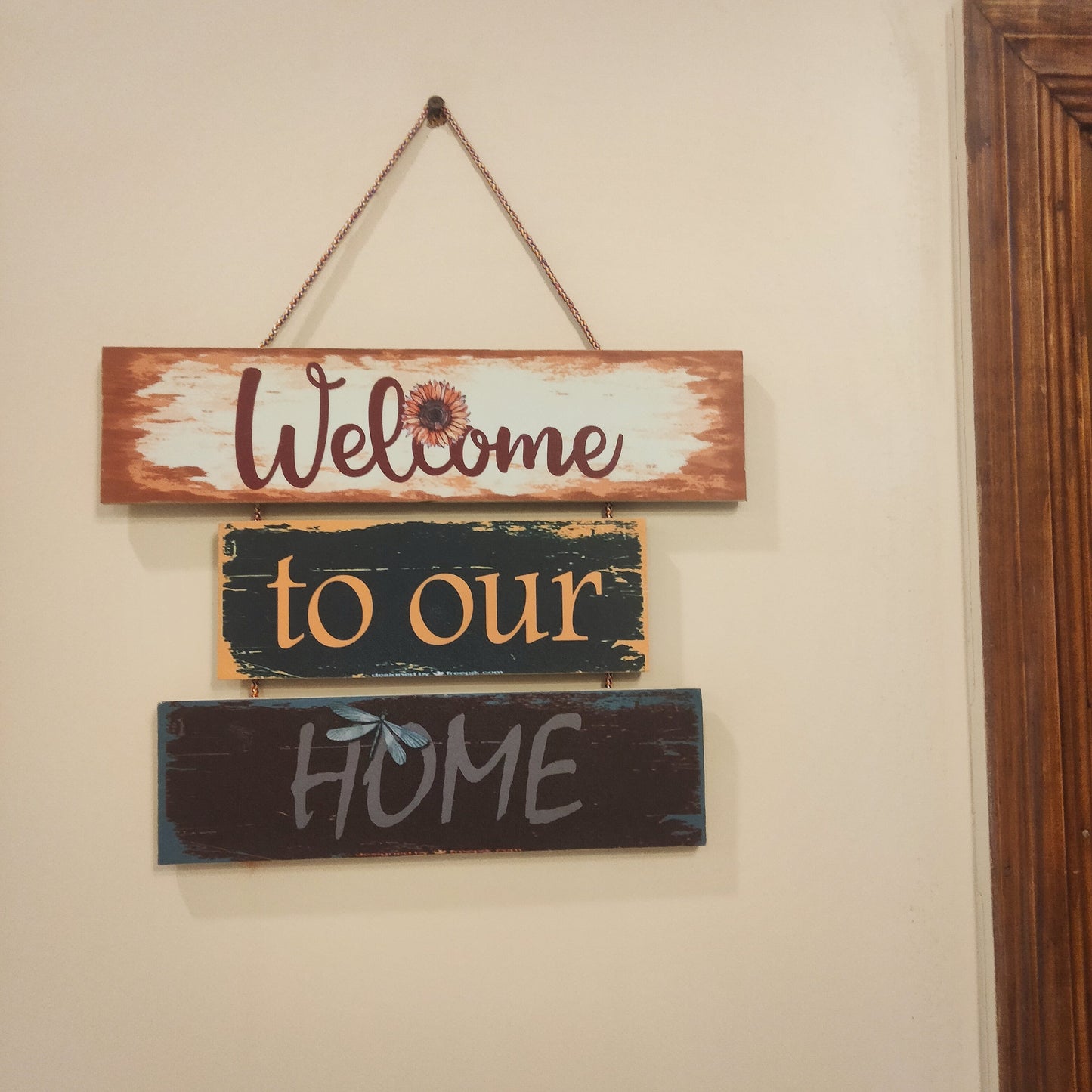 Welcome to our home quotation wall colored hanging vintage look design wall hanging Myle Cart