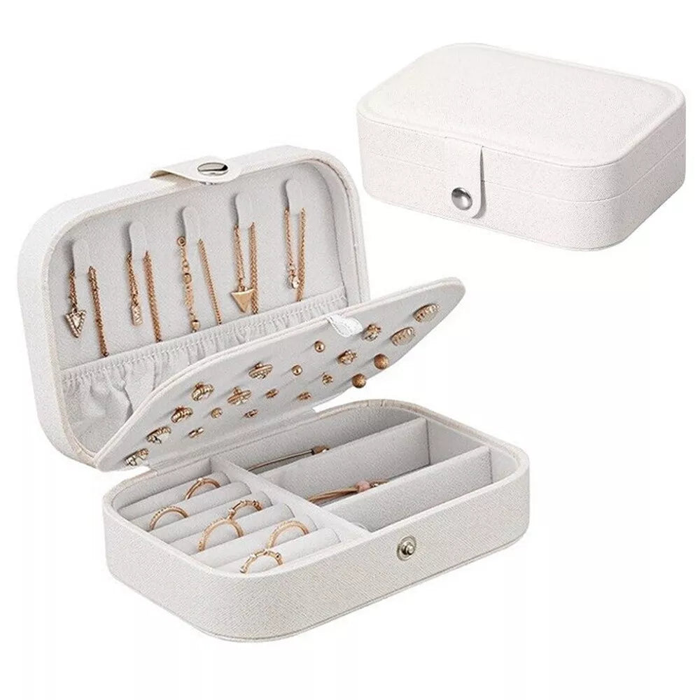 Portable Leather Travel Jewelry Organizer Case for Earrings, Necklaces & Rings