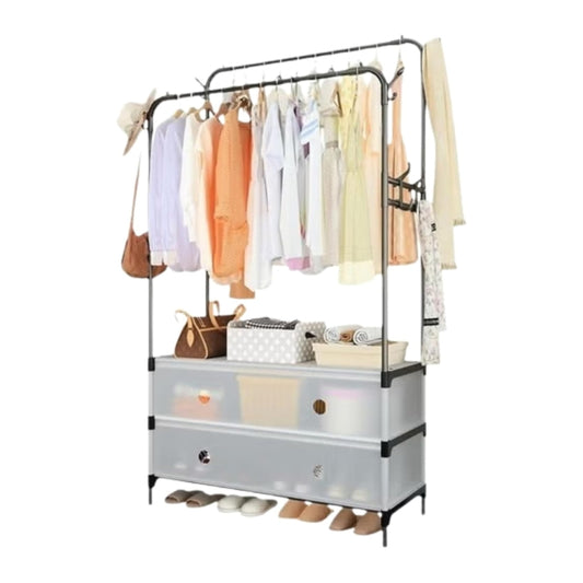 Double Clothes Rack with Storage Shelves