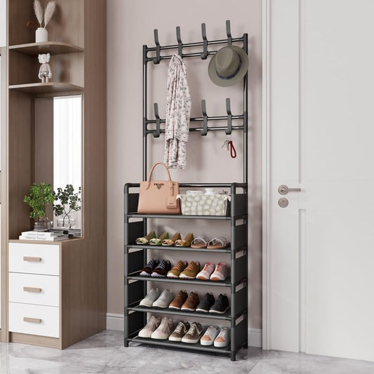 Shoe Rack 5 Tier Shelves，Entryway/Walk in Cloest Organizer Storage