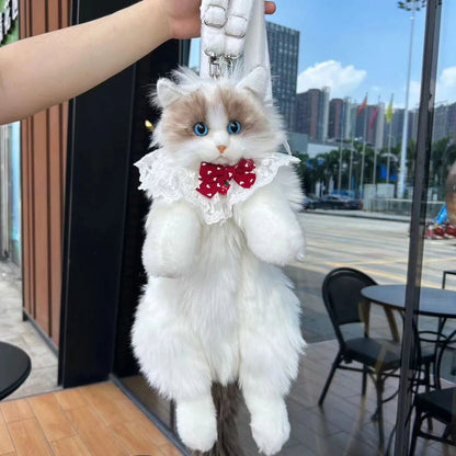 Realistic Cat Crossbody Bag – Cute Faux Fur Animal Shoulder Purse