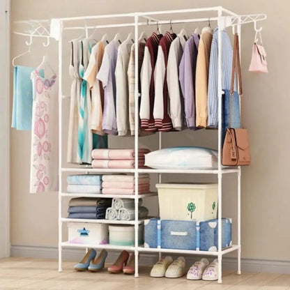 Modern Clothing Rack with Shelves & Hooks