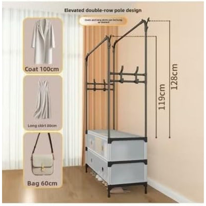 Double Clothes Rack with Storage Shelves
