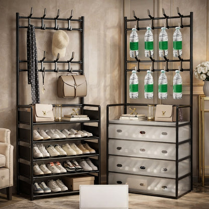 Dustproof Entryway Shoe Organizer with Coat Rack & Hooks