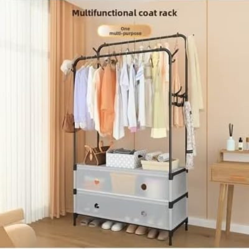 Double Clothes Rack with Storage Shelves