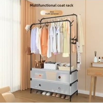 Double Clothes Rack with Storage Shelves