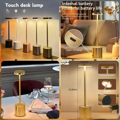 Rechargeable Touch Sensor LED Table Lamp – Cordless Metal Desk Light