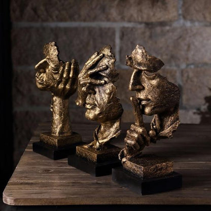 Abstract Face Sculpture Table Decor - Modern Art Resin Statues Myle Cart