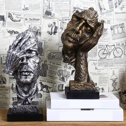 Abstract Face Sculpture Table Decor - Modern Art Resin Statues Myle Cart