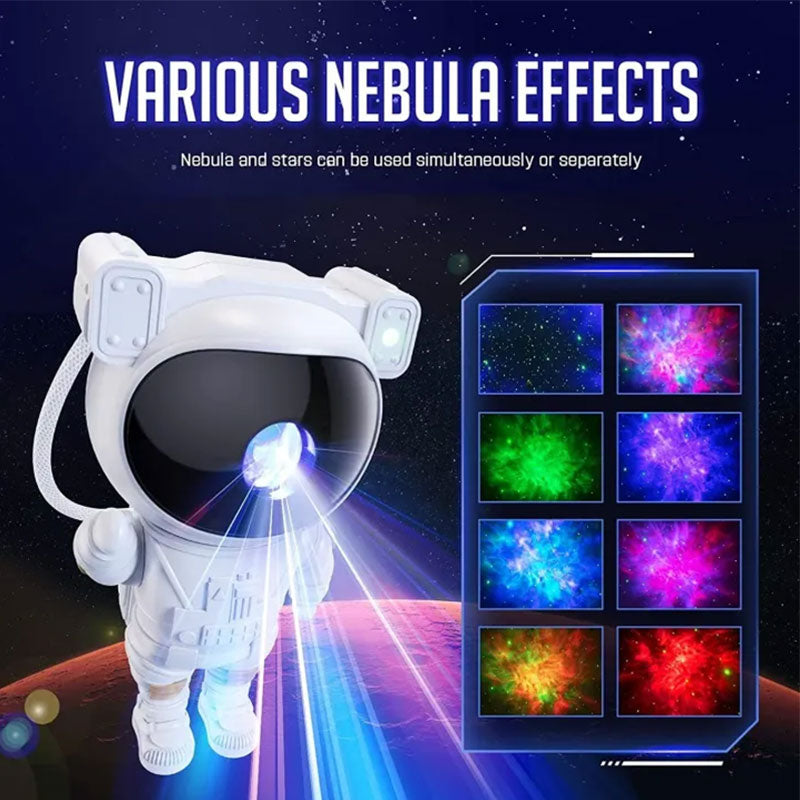 Astronaut toy with nebula effect display against a space-themed background