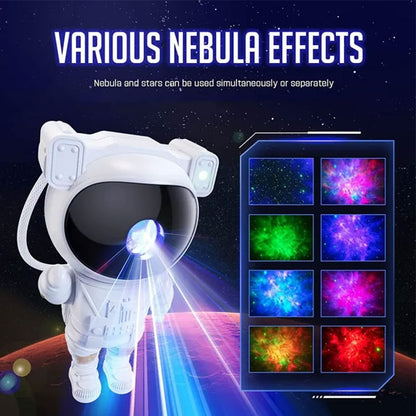 Astronaut toy with nebula effect display against a space-themed background