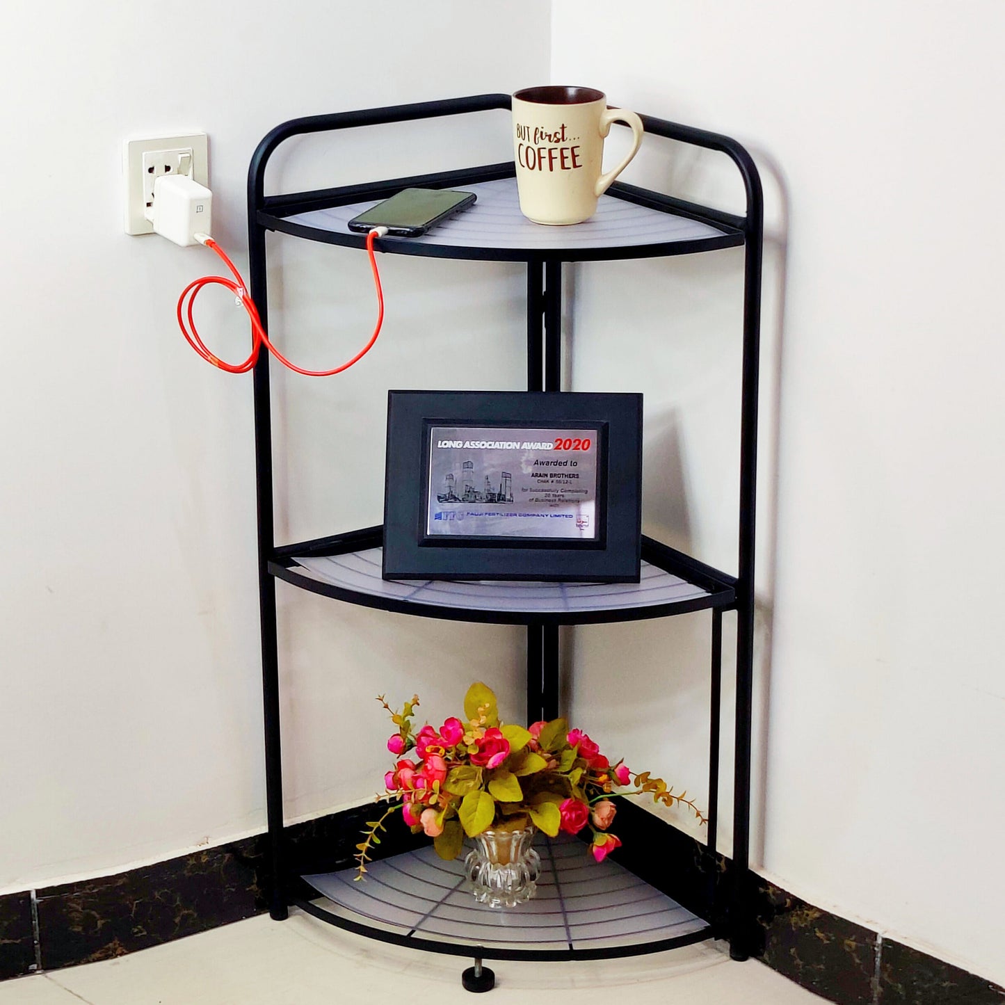 Foldable Corner Shelf with Tripod Base Myle Cart