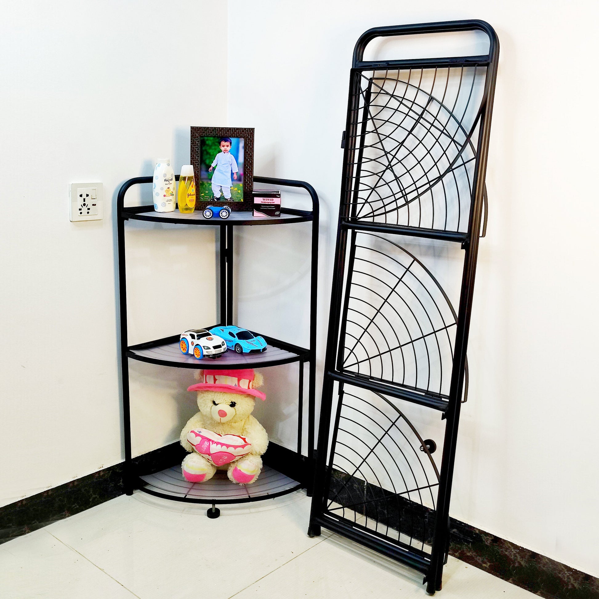 Foldable Corner Shelf with Tripod Base Myle Cart