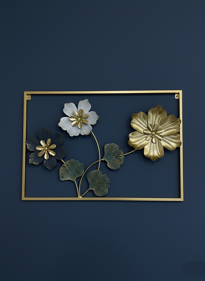 Luxury Metal Frame Wall Decoration – Flowers & Leaves Design