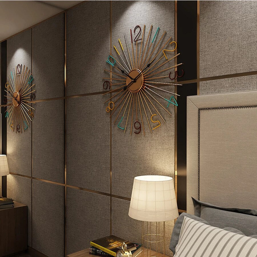 Imported Metallic Rod Golden and colorful digit  wall Clock Myle Cart