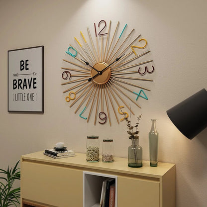 Imported Metallic Rod Golden and colorful digit  wall Clock Myle Cart