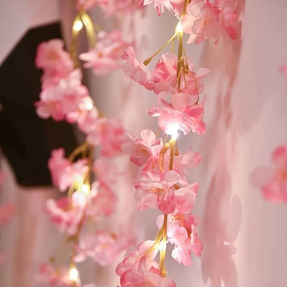 Led cherry flower string light - Led leaf bail light - Green leaf led bail decor light Myle Cart