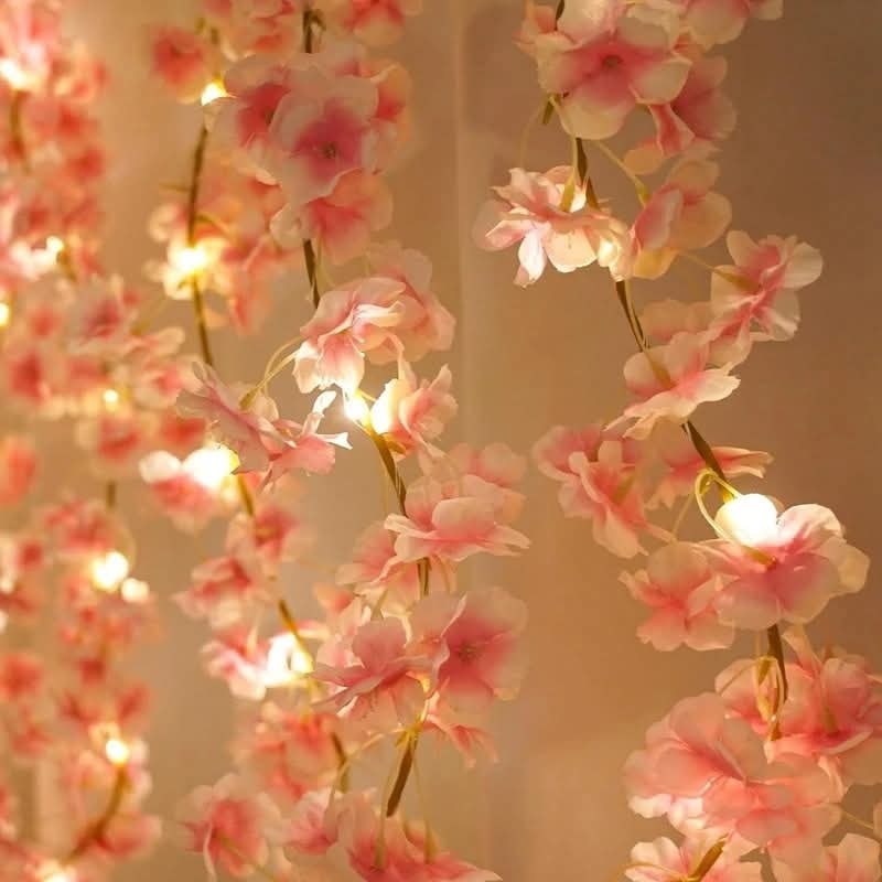 Led cherry flower string light - Led leaf bail light - Green leaf led bail decor light Myle Cart