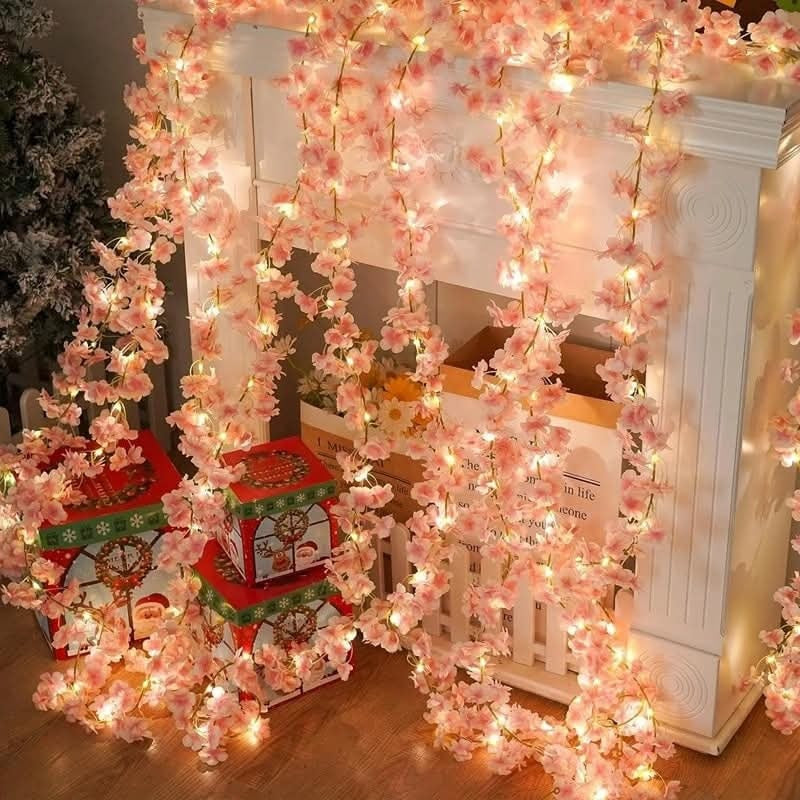 Led cherry flower string light - Led leaf bail light - Green leaf led bail decor light Myle Cart