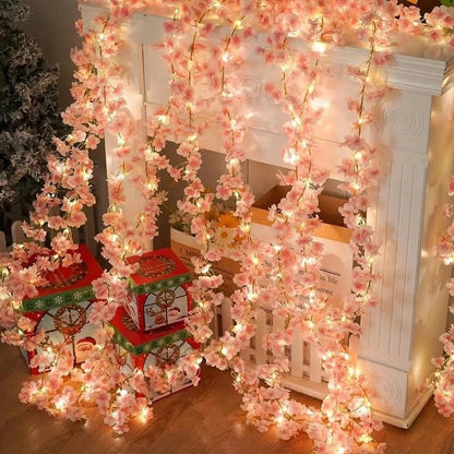 Led cherry flower string light - Led leaf bail light - Green leaf led bail decor light Myle Cart