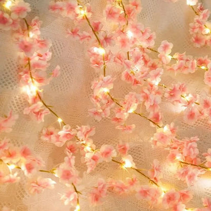 Led cherry flower string light - Led leaf bail light - Green leaf led bail decor light Myle Cart