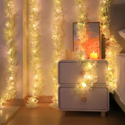 Led cherry flower string light - Led leaf bail light - Green leaf led bail decor light Myle Cart
