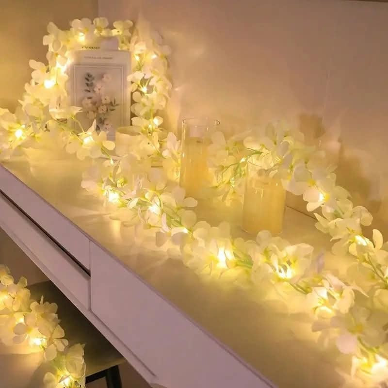 Led cherry flower string light - Led leaf bail light - Green leaf led bail decor light Myle Cart