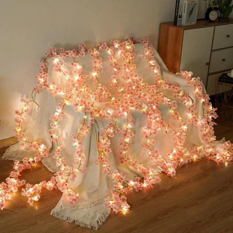 Led cherry flower string light - Led leaf bail light - Green leaf led bail decor light Myle Cart