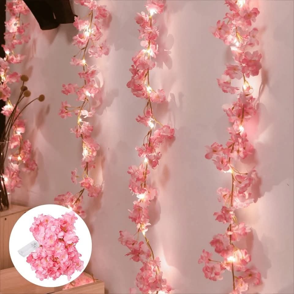 Led cherry flower string light - Led leaf bail light - Green leaf led bail decor light Myle Cart