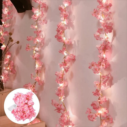 Led cherry flower string light - Led leaf bail light - Green leaf led bail decor light Myle Cart