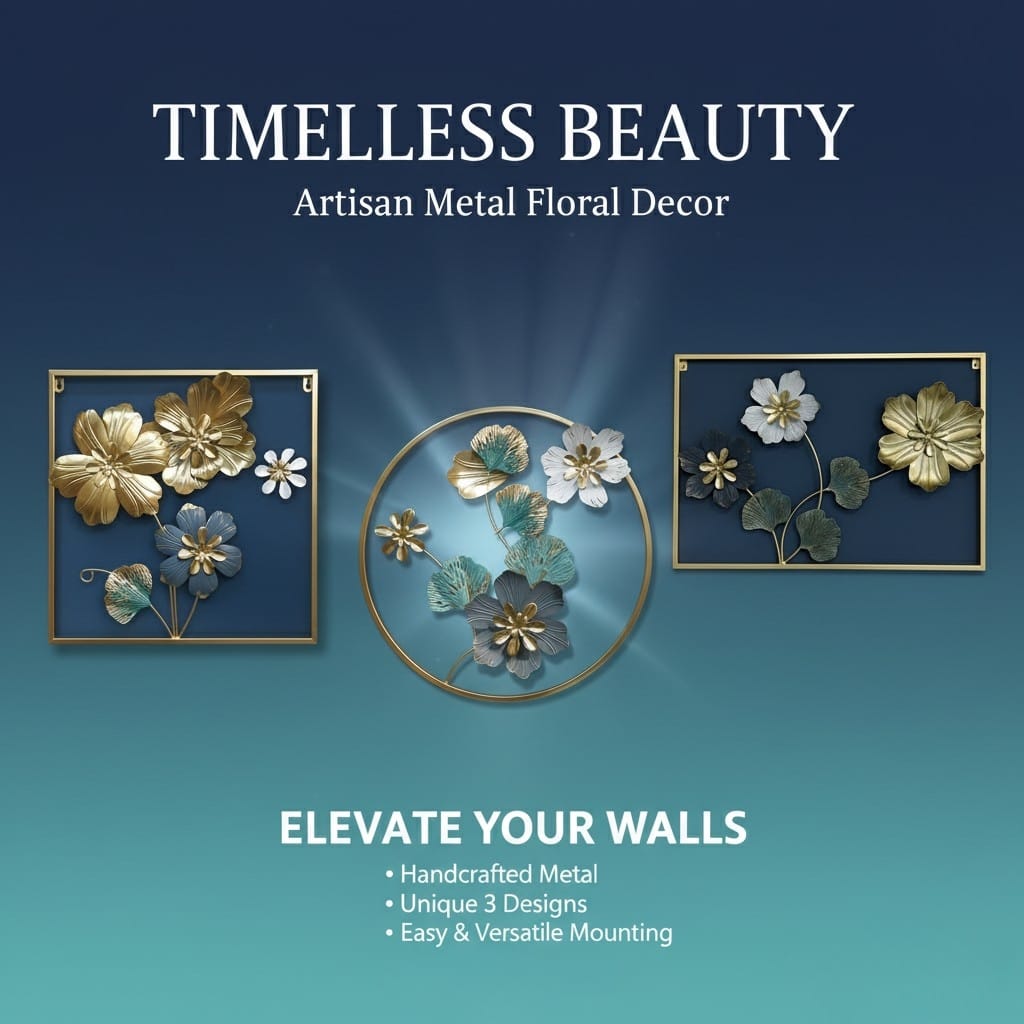 Luxury Metal Frame Wall Decoration – Flowers & Leaves Design Myle Cart