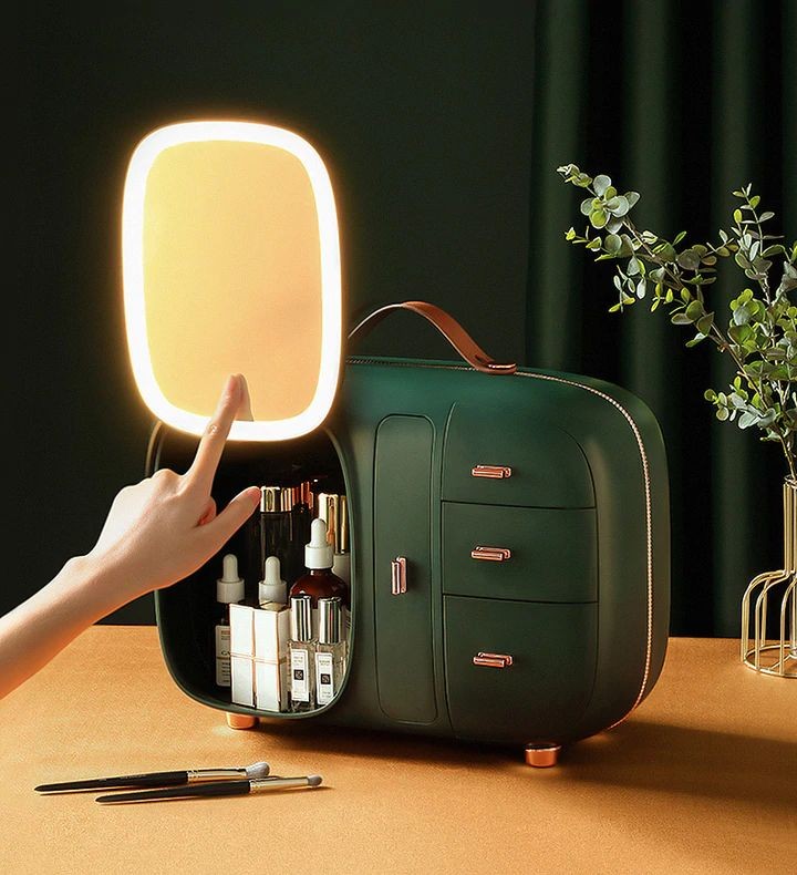 Modern Makeup Organizer Box With Led Mirror Myle Cart