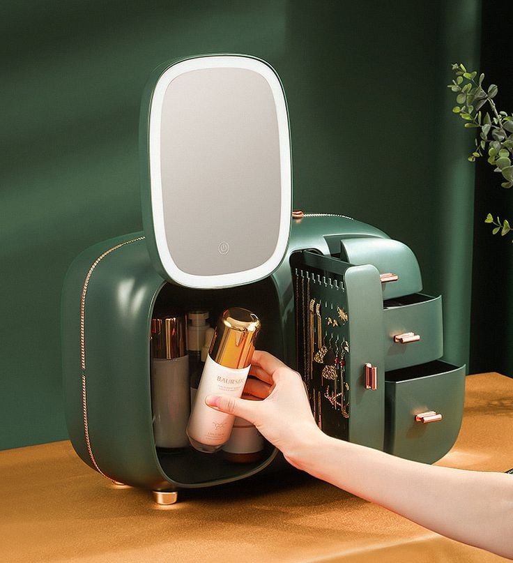 Modern Makeup Organizer Box With Led Mirror Myle Cart