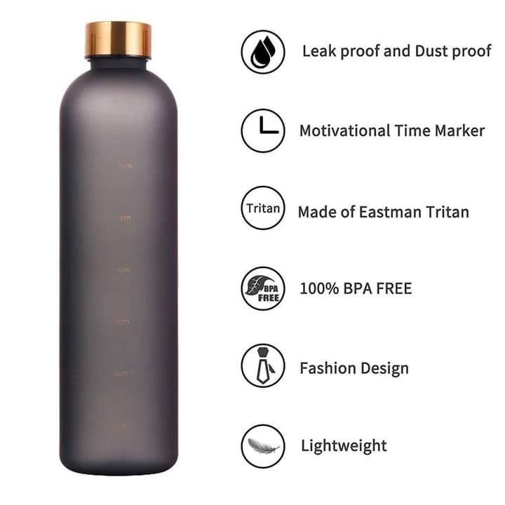 Motivational Reusable water bottle - Colorful plastic body bottle  - One liter water Bottle Myle Cart