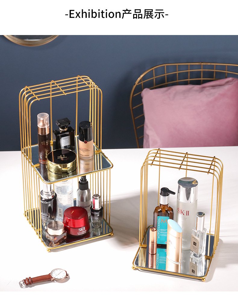 New Style Metal Brass Cosmetic Organizer with Mirror Shelves Myle Cart