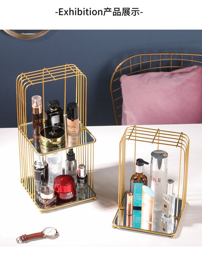 New Style Metal Brass Cosmetic Organizer with Mirror Shelves Myle Cart