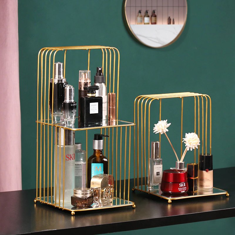 New Style Metal Brass Cosmetic Organizer with Mirror Shelves Myle Cart
