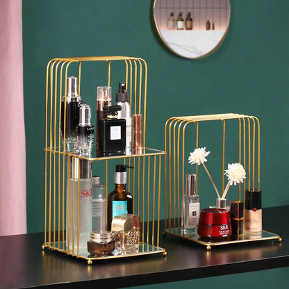 New Style Metal Brass Cosmetic Organizer with Mirror Shelves Myle Cart