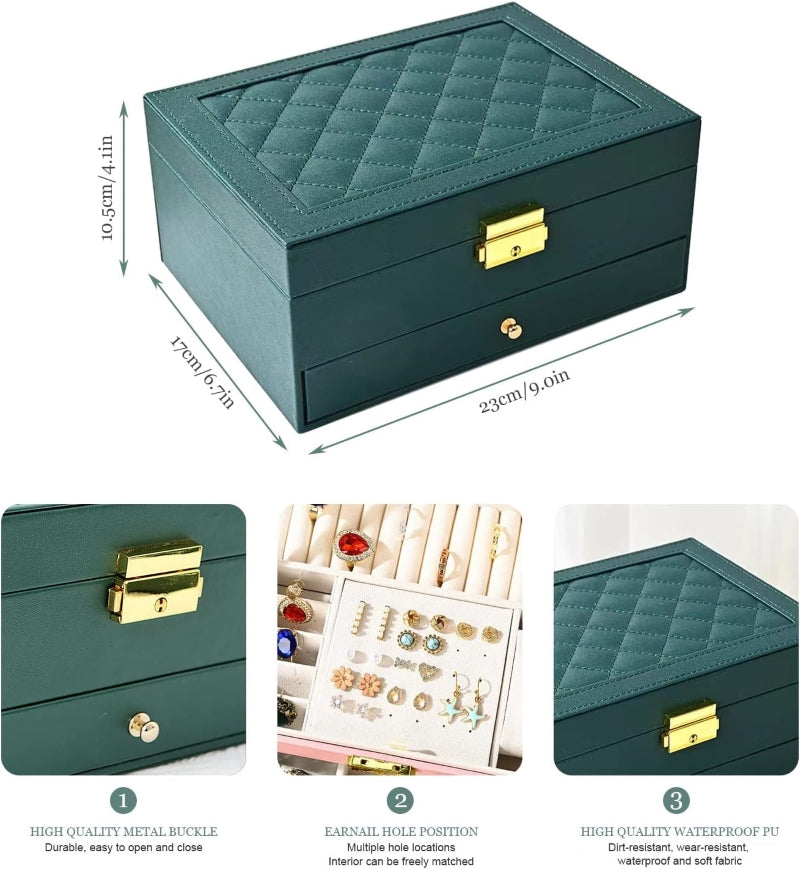 Premium Jewelry Organizer Box - Elegant Storage Solution in Black and Dark Green Myle Cart