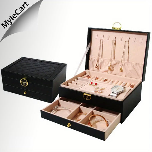 Premium Jewelry Organizer Box - Elegant Storage Solution in Black and Dark Green Myle Cart