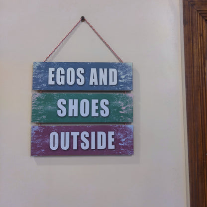 Three steps wooden plates with a quotation Ego and shoes outside for your room Myle Cart