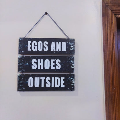Three steps wooden plates with a quotation Ego and shoes outside for your room Myle Cart