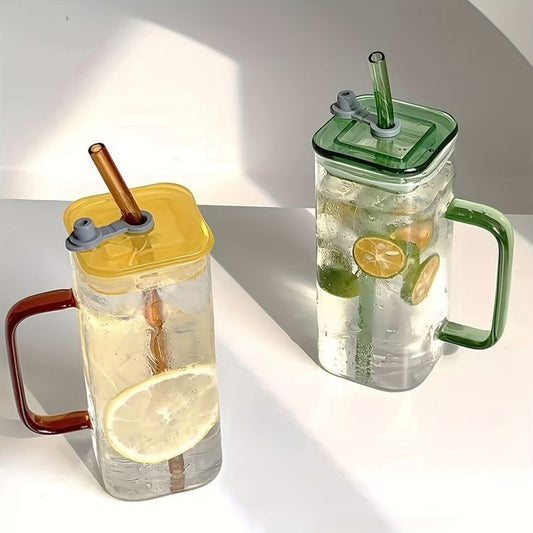 Transparent Square Drinking Glass With Lid And Straw Myle Cart